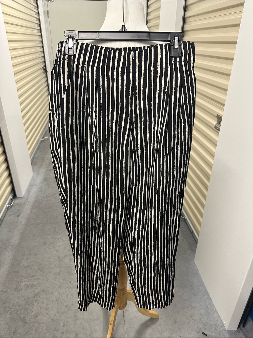 Women’s Black & White Vertical Stripe Silk Trousers Abstract Beetlejuice 90’s